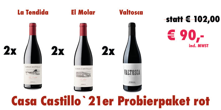 CASA CASTILLO Probierpaket 2021er, La Tendida 21, El Molar 21, Valtosca 21